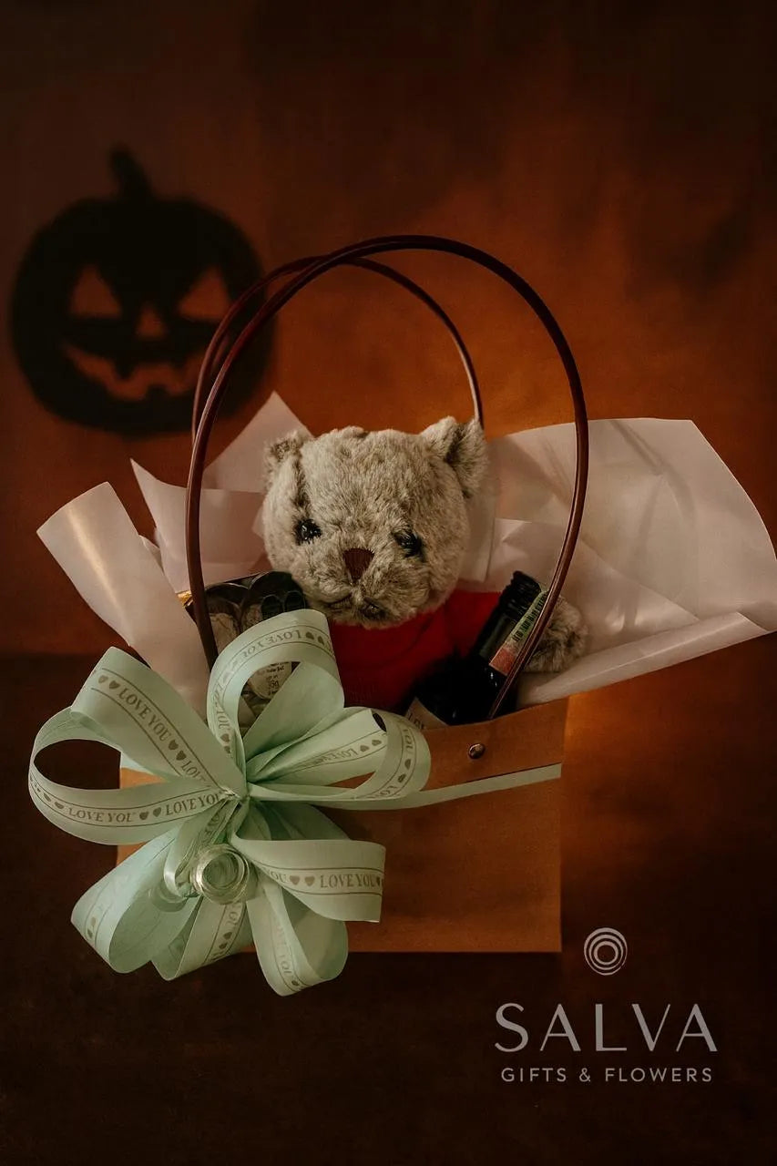 Ancheta Regalo Vino Chocolate Y Oso Peluche Con Saco