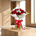 Bouquet De 36 Rosas Rojas En Lino Bordado De Lujo