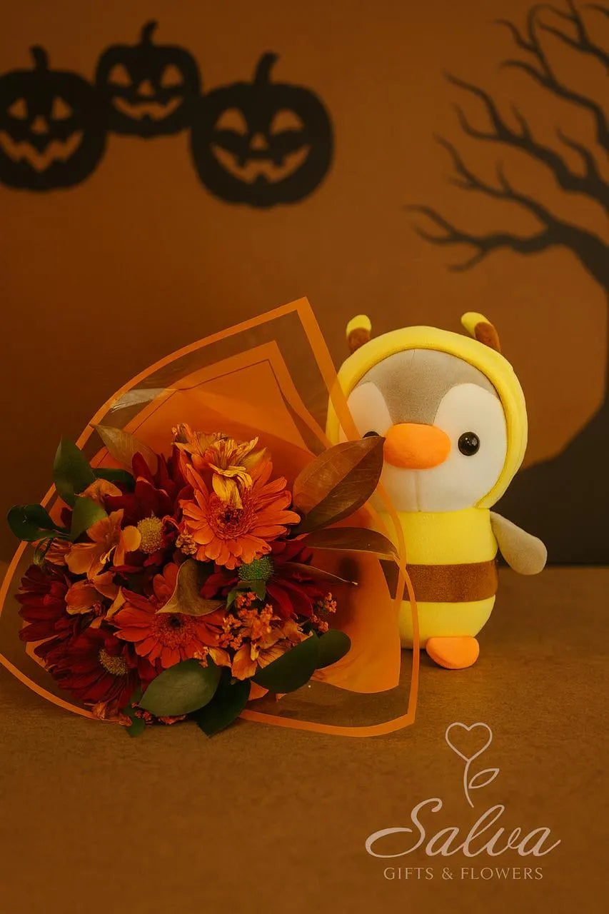 Flores Bouquet Halloween Pingüino Encantado