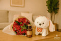 Regalo Completo. Ramo De Rosas Rojas, Peluche Perro Premium Y Vela De Soya