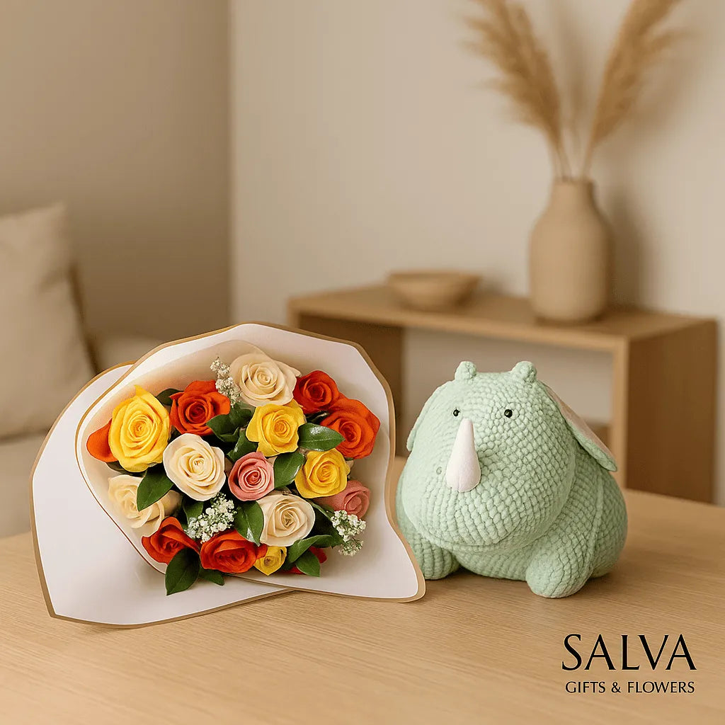 Regalo Rosas Surtidas Y Rinoceronte
